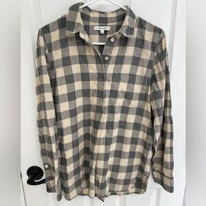 Madewell Tan Gray Flannel Quarter Button Oversized Ex Boyfriend Shirt Size S